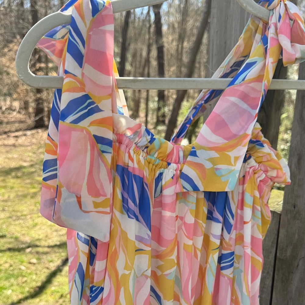 vestique Pink, Blue, Yellow & Cream Ruffle-Top Dress - Picture 8 of 9